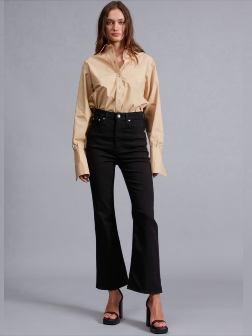 rag & bone Casey High Rise Ankle Flare Black Stretch Jeans Size 26